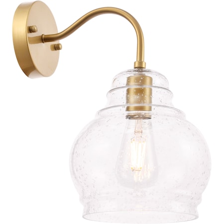 Pierce One Light Brass And Clear Seeded Glass Wall Sconce